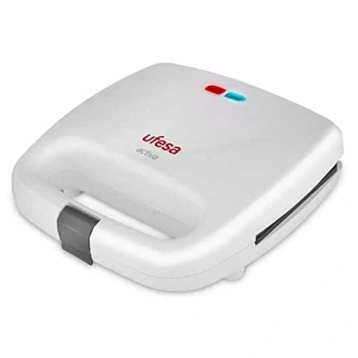 Obrázek Ufesa SW7855 Sandwichtoaster, 750 W, für 2 Sandwiches, antihaftbeschichtete Grillplatten, Betriebs und Temperaturanzeige, Sicherheitsverschluss Platten, Weiß