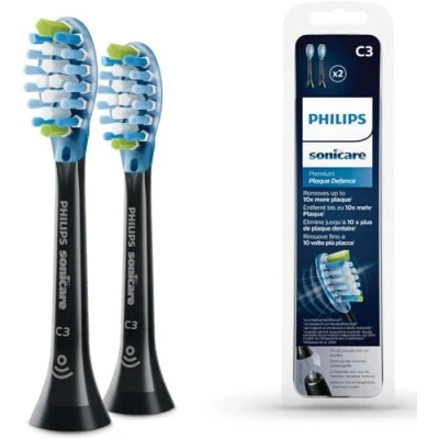 Obrázek Philips Sonicare Originální hlavice sonických zubních kartáčků C3 Premium Plaque Defence Standard balení po 2 kusech v černé barvě (model HX9042/33)