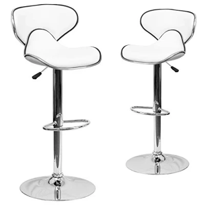 Obrázek Flash Furniture 2 kusy v balení čas Gemaesser Útulný barová stolička s 1/2 opěradlo zad A nastavitelný výška z bílého vinylu Chrom nohou.