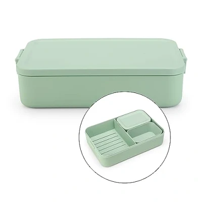 Obrázek Brabantia Make &amp; Take Bento svačinová dóza velká vyjímatelné přihrádky víko se zacvakávacím uzávěrem vhodné do myčky nádobí a mikrovlnné trouby Jade Green 25,5 x 16,7 6,2 cm