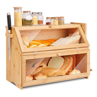 Obrázek Leader Accessories Bambusový chlebník 2 patra Nádoba na chléb s krájecím prkénkem vhodné pro potraviny Skladování chleba 50 x 25 37 cm