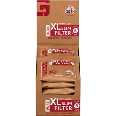 Obrázek GIZEH Pure XL Slim filtr průměr 6 mm balení po 10 ks 120 filtrech o délce 19 biologicky odbouratelný extra dlouhý