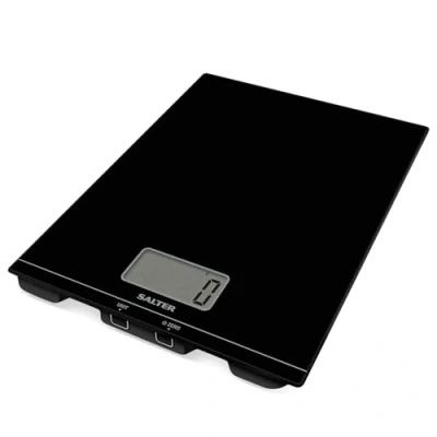 Obrázek Salter 1172 BKDR ultra tenká elektronická kuchyňská váha digitální na pečení s funkcí tára, kompaktní potraviny maximální kapacitou 5 kg, LCD displej, měření tekutin, černá