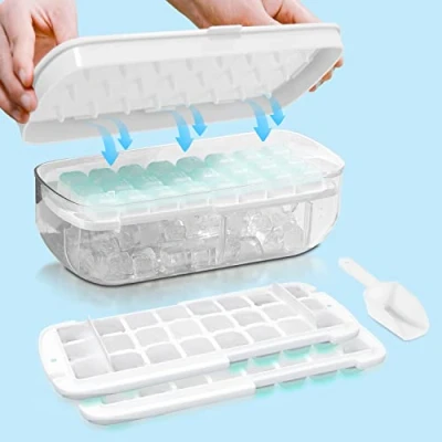 Obrázek Forma na ledové kostky s víkem, potravinářský silikon, všechny povolte během jedné sekundy, bez BPA, 48 ledových kostek (bílá Ice Cube Tray)