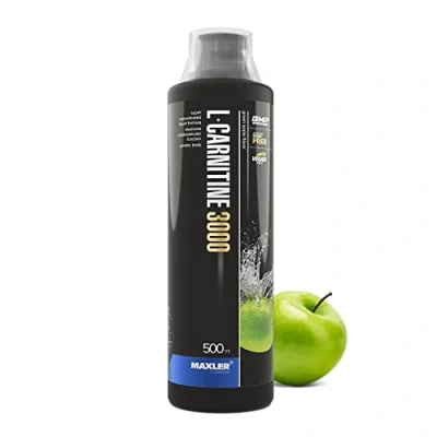 Obrázek Maxler L Carnitine 3000 zelené jablko 500 ml ve vysokých dávkách Carnitin Liquid Veganský doplněk stravy mg účinku v jedné porci 20 porcí včetně odměrky