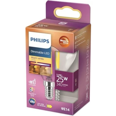 Obrázek Philips LED Classic E14 WarmGlow lampa, 25 W, tvar kapky, stmívatelná, čirá, teplá bílá