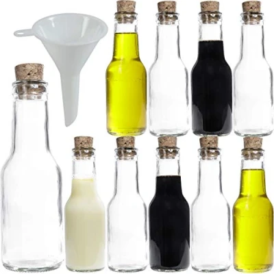 Obrázek Viva Haushaltswaren Gabriele Hesse e.K. 10 malých skleněných lahví s korkovým uzávěrem 150 ml pro vlastní naplnění vč. trychtýře Ø 7 cm