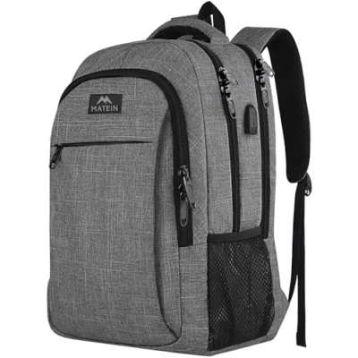 Obrázek MATEIN Cestovní batoh na laptop 15,6&quot; multifunkční notebook Business práce Backpack Daypack pánský s USB nabíjecí přípojkou dárek pro muže i ženy, šedý
