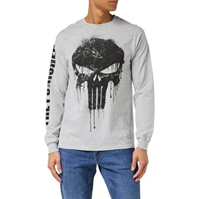 Obrázek Marvel Pánské Avengers Punisher Skull tričko s dlouhým rukávem, Šedá (Grey Heather Hgy), xxl