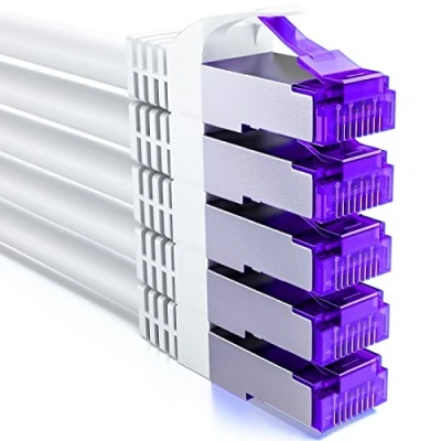 Obrázek deleyCON 5x 0,25m CAT7 síťový kabel 10 Gigabit krátký 25cm RJ45 patch Ethernet (měď, SFTP PiMF stínítko) LAN DSL Switch Modem Router Patchpanel CAT6 CAT5 bílý