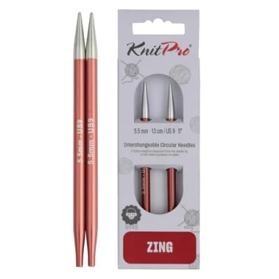 Obrázek KnitPro wechselbare Nadelspitzen ZING lang, 5,50mm Rundstricknadel, Aluminium, braun, 12.5 x 0.55 cm