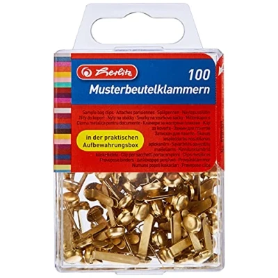 Obrázek Klip na sponky do kabelky Herlitz, kov, kulatá hlava, 100 kusů v zavěšené krabičce, mosaz