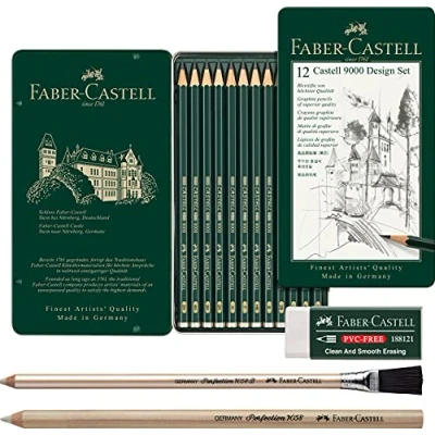 Obrázek Faber CASTELL 119064 Tužka 9000, 12dílná designová sada, obsah: 5B 5H + 2 různé mazací tužky a guma bez PVC