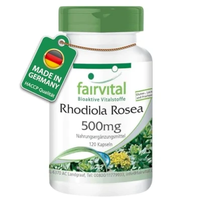 Obrázek Fairvital Rhodiola Rosea kapsle 500 mg 120 kapslí extrakt z kořene růžice vysoké dávky Vegan 3 % Rosavin (15 mg) / 1 salidrosid (5