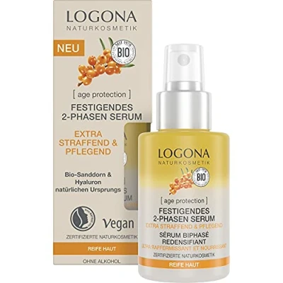 Obrázek LOGONA Naturkosmetik Pleťové sérum Anti Aging pro zralou pleť, veganské a 2fázové sérum, s hyaluronem bio rakytníkem, ochrana proti stárnutí, 30 ml