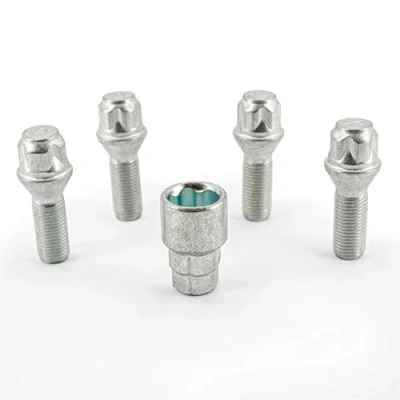 Obrázek H&amp;R Sada zámků na ráfky M14x1. 50x31mm kuželový svazek 4 šrouby zámek ráfku vč. adaptéru, stříbrná