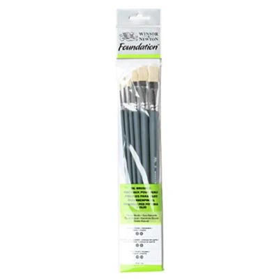 Obrázek Winsor &amp; Newton 5295026 Foundation sada štětců na olej, 6dílná sada, kulatý štětec č. 3, 6, plochý 10, 14, Filbert 6 dlouhá rukojeť