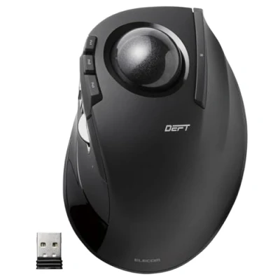 Obrázek ELECOM DEFT Trackball myš, 2,4 GHz bezdrátová, ovládaná prstem, funkce 8 tlačítek, ergonomický design s 34mm hladkou kuličkou, pro PC/notebook, kompatibilní Windows 11/MacOS, model M DT2DRBK