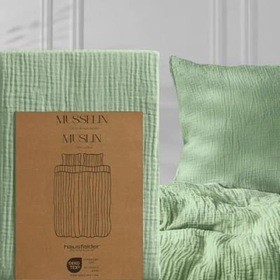 Obrázek Hausfelder Mušelínový povlak na polštář 80 x cm zelený, z prodyšné bavlny, potah s certifikací Öko TEX cm, super měkký