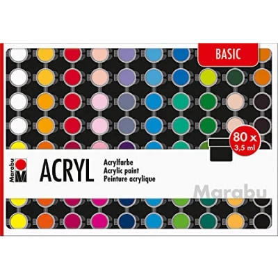 Obrázek Marabu 1210000000207 Großes Einsteigerset Acrylfarben Basic, 80 x 3,5 ml, auf Wasserbasis, wasserfest und lichtbeständig, schnelltrocknend für Keilrahmen, Papier, Pappe, Holz