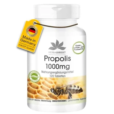 Obrázek Propolis 1000 mg vysoká dávka 120 tablet s 3 % galangin HERBADIREKT by Warnke Vitalstoffe německá lékárenská kvalita