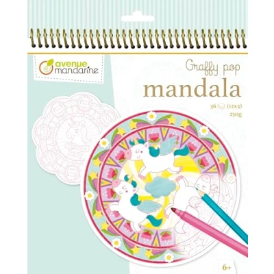 Obrázek Avenue Mandarine GY071C omalovánky Graffy Pop Mandala, kreslicí papír 250 g, předlisované tvary, 12 motivů se opakují vždy třikrát, ideální pro děti od 6 let, 1 kus, magie