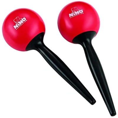 Obrázek Nino Percussion Large Maracas chrastítko 1 pár velký šejkr pro děti od 3 let hudební nástroj plast, černá a červená (NINO582R)