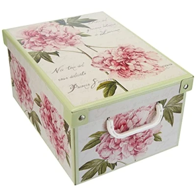 Obrázek Aufbewahrungsbox mit deckel aus Karton für Kleidung und Wäsche, Pfingstrosen Kleine Kisten aufbewahrung, saisonaler Wechsel, Organizer Ideal Vakuumbeutel oder Geschenkbox 35x25x17,5 cm