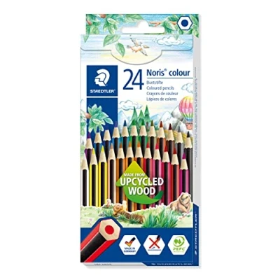 Obrázek STAEDTLER Pastelky Noris colour, protiskluzový měkký povrch, vysoká odolnost proti zlomení, vyrobeno ve tvaru Upcycled Wood, intenzivní barvy, formát šestiúhelníku, 24 barevných tužek v kartonovém pouzdře, 185 CD24