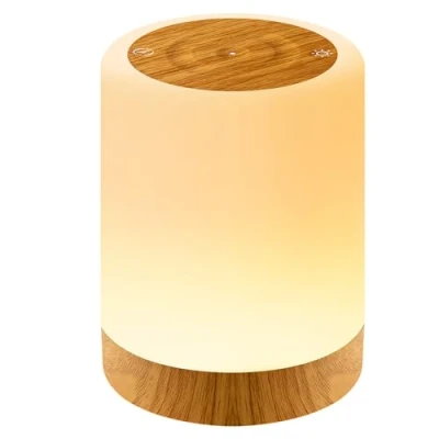 Obrázek Auxmir LED lampa na noční stolek, dotyková stmívatelná s 256 RGB barvami a 4 režimy, světlo nabíjení přes USB, bezdrátová, dřevěné žilkování, stolní lampa, funkce časování, přenosná,