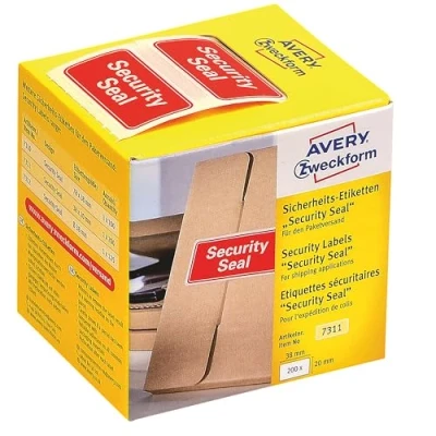 Obrázek AVERY Zweckform Bezpečnostní pečeť VOID 7311 Security Seal (jasně červená, 38 x 20 mm, 200 kusů na roli) v kartonovém dávkovači