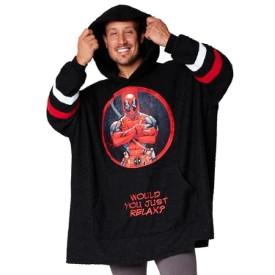 Obrázek Marvel Fleecová mikina s kapucí pánská teenageři, Deadpool Groot Oversized Hoodie deka k oblékání zboží dárky (černá Deadpool), Černý