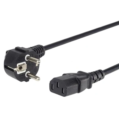 Obrázek PremiumCord kpsp3 síťový kabel 230 V 3 m, napájecí s ochranným kontaktem zahnutý na zdířku pro studená zařízení C13, IEC 320, PC póly, barva černá