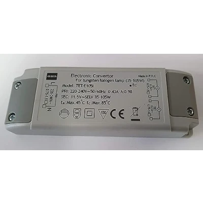 Obrázek Náhradní Trafo TET E105I Elektronické halogen 230 V na 12 V, 35 105 wattů nízkonapěťové slim 125 x 44 23 mm