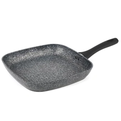 Obrázek Salter Nepřilnavá grilovací pánev BW05752S Megastone 28 cm na steaky s hubicí, univerzální pánev, indukce a vhodná do myčky nádobí, pro použití kovovými potřebami, 7 x vytvrzovač