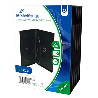Obrázek MediaRange DVD Leerhülle für 4 Discs, 14mm, schwarz, 5er Pack