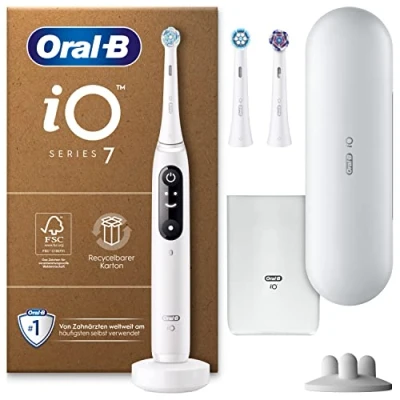 Obrázek Oral B iO Series 7 PLUS Edition elektrický zubní kartáček/elektrický kartáček, 3 nástrčné kartáčky vč. Whitening, magnetického pouzdra, 5 režimů čištění, dárek pro muže/ženu, bílá