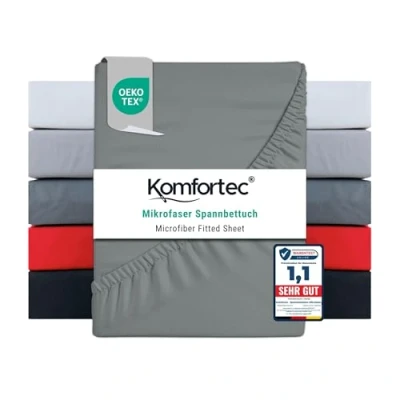 Obrázek Komfortec napínací prostěradlo z mikrovlákna 90 x 200 cm měkké s gumou po obvodu Fitted Sheet pro matrace do 30 šedá Oeko Tex snadná údržba a šetrné k pokožce g