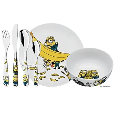 Obrázek WMF Minions dětská sada nádobí 6dílná, dětské s dětským příborem z ušlechtilé oceli, od 3 let, Cromargan leštěné, vhodné do myčky