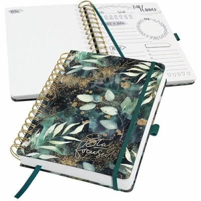 Obrázek SIGEL JP203 denní plánovač nedatovaný, kalendář bez data, 120 g/m², cca A5, tvrdé desky, na 110 dní, 240 stran, Glamorous Leaves, vegan, z udržitelného papíru, Jolie