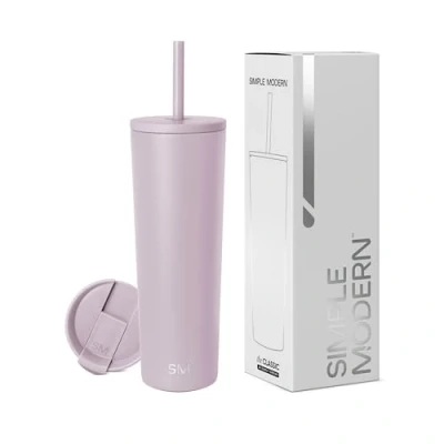 Obrázek Simple Modern Termohrnek s brčkem a víčkem Pohárek na pití uchem opakovaně použitelná ušlechtilá ocel Dárky pro ženy muže Classic 830 ml Lavender Mist