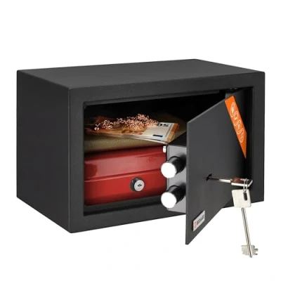 Obrázek Brihard Home Tresor Safe se zámkem na dvojité hrany 20 x 31 cm bezpečnostní trezor 11 l titanově šedý povrch odolný proti poškrábání vysoce výkonný nábytek