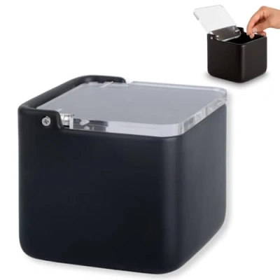 Obrázek KOOK TIME Dóza na sůl s víkem Nádoba do kuchyně, keramika hrnec Soudek se sklopným z průhledného akrylu rozměry 11,2 x cm, černá