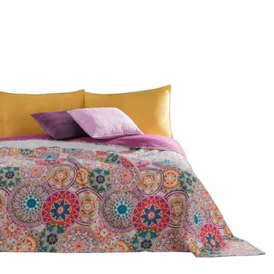 Obrázek DecoKing 77184 denní deka 240 x 260 cm růžová fialová bílá pestrá antracitová přehoz na postel oboustranná colourful pink white violet Steppung Bibi