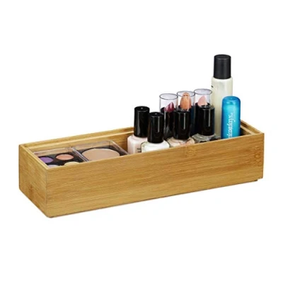 Obrázek Relaxdays Organizér bambus, stohovatelný, přírodní vzhled, úložný box do kuchyně, koupelna, V x Š H: 5 23 7,5 cm,