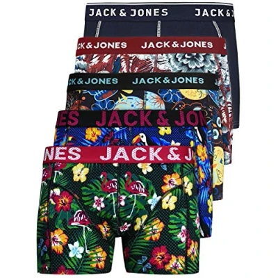 Obrázek JACK &amp; JONES Pánské spodky 5dílná sada pánských boxerek bílé černé modré šedé Trunks 12204864, 5 ks balení mix 1