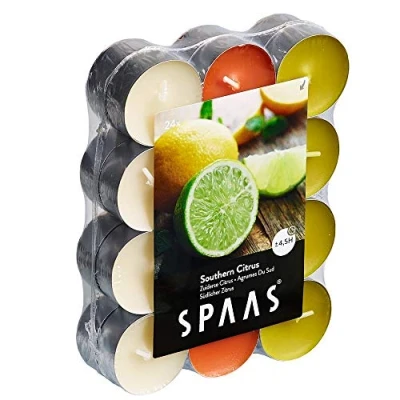 Obrázek Spaas Pack de chauffe plats parfumées Agrumes du sud 24 Duft Teelichter Farben Sortiert, ± 4,5 Stunden Southern Citrus, Herbst gelb, D 39 mm x H 16
