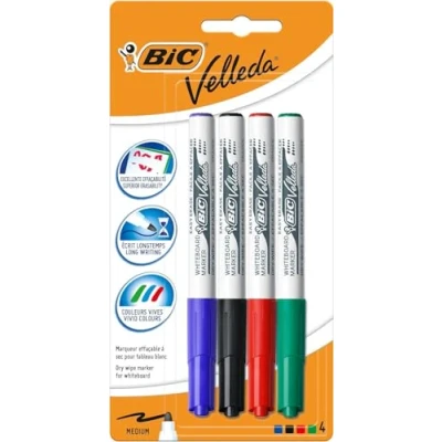 Obrázek BIC Velleda 1741 Whiteboard Marker Effa &amp; ccedil; ables agrave; suchá střední kónická špička, blistr 4