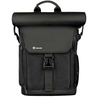 Obrázek TARION taška na fotoaparát Rolltop vodotěsná fotoruck DSLR batoh s 15,6&quot; pouzdrem laptop a pláštěnkou (SP 01 černá)