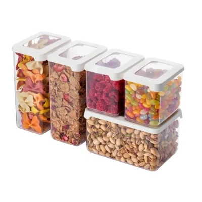 Obrázek SmartStore Vorratsdosen 5er Set Luftdicht 20% bio basiertes Plastik Aufbewahrungsbox mit Deckel, BPA Frei, Spülmaschinenfest Stapelbare Küche Organizer 2x 0.8L, 1.6L, 1x 1.65L